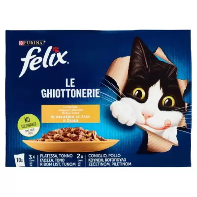 Felix Le Ghiottonerie le Soiuri in Gelatina (Platessa/Ton & Iepure/Pui) 10 x 85 g Bax 6 buc.