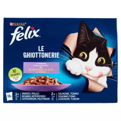 Felix Le Ghiottonerie le Favorites in Gelatine (Vita/Pui & Somon/Ton) 10 x 85 g Bax 6 buc.