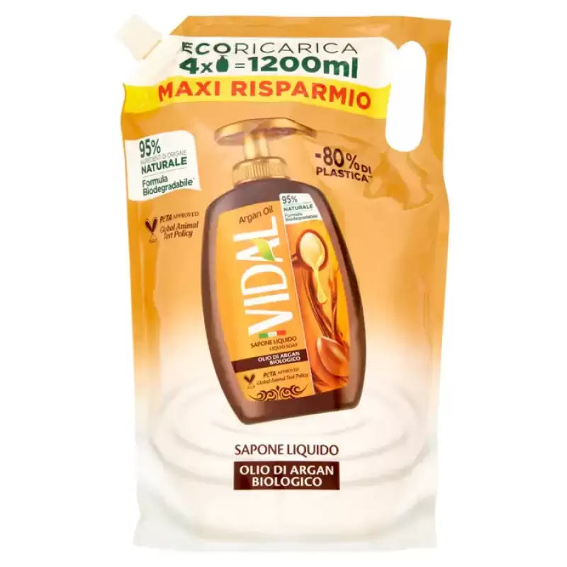 Vidal Sapun lichid Ulei de Argan Organic Ecorezerva 1200 ml Bax 6 buc.