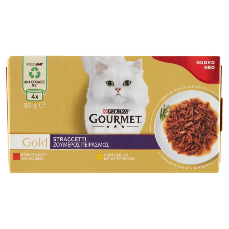 Gourmet Gold Strips Carne de Vita / Pui 4 x 85 g Bax 12 buc.