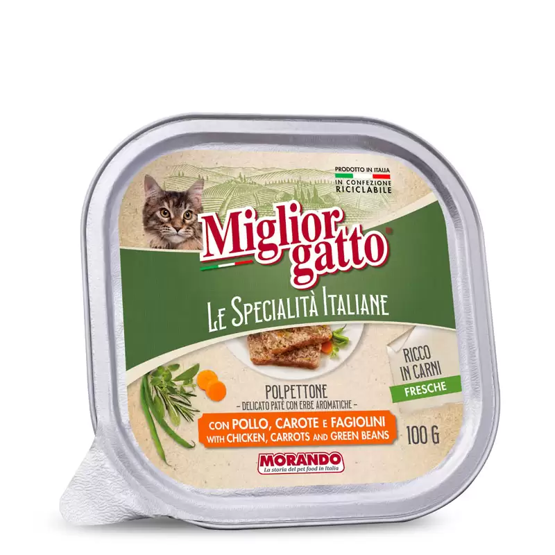 Miglior Gatto Hrana Pisici Meatloaf-Patè cu Pui, Morcovi și Fasole Verde 100 gr Bax 32 buc.