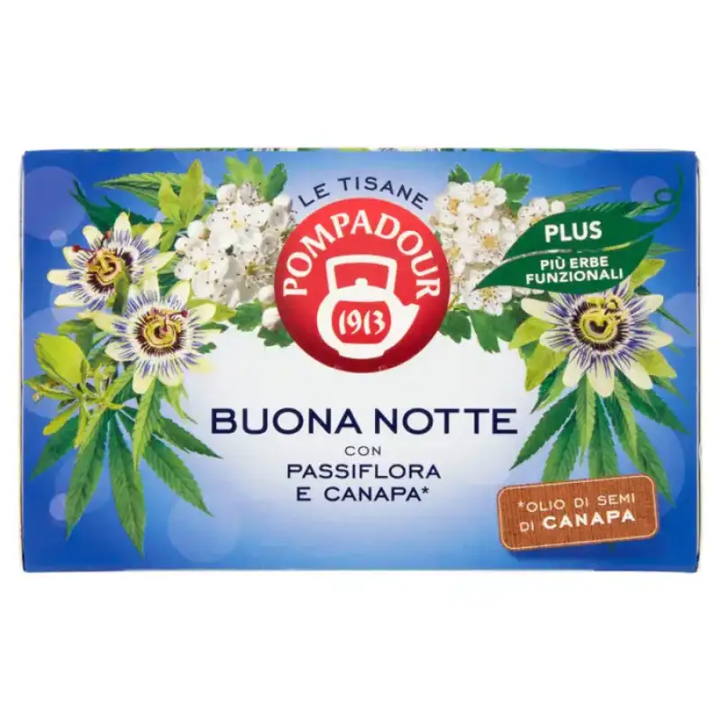 Pompadour Tisana Buonanotte Plus cu Passiflora si Canepa 18 plicuri Bax 10 buc.