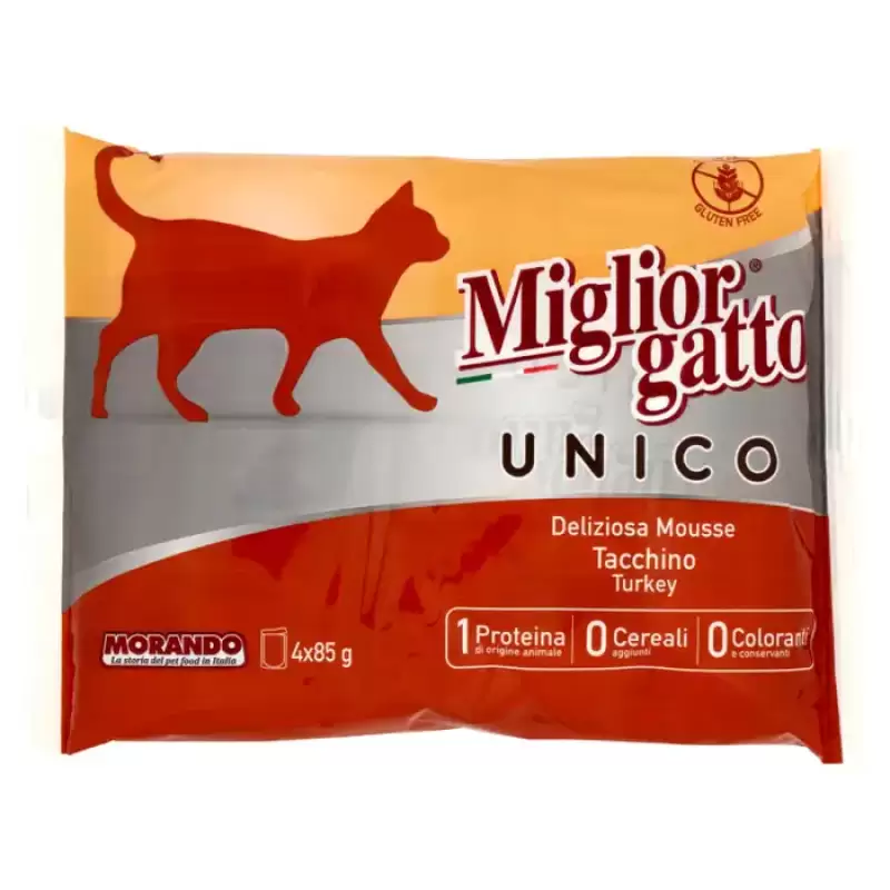 Miglior Gatto Unico Delicious Mousse de Curcan 4 x 85 g Bax 12 buc.