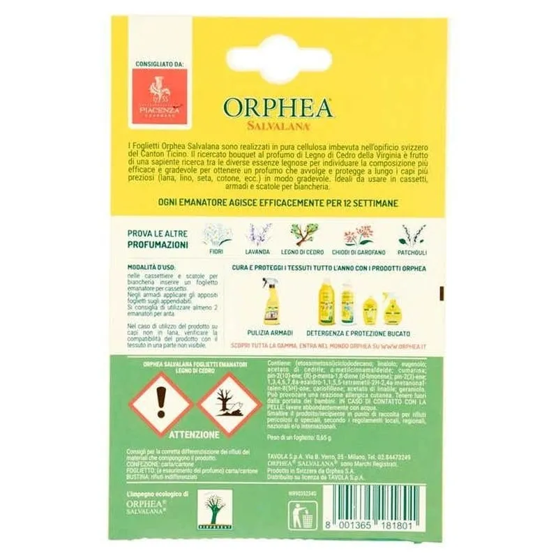 Orphea Plic Salvalana pentru Sertare si Dulapuri cu Parfum de Lemn de Cedru Virginia 12 buc.ati, Bax 24 buc.