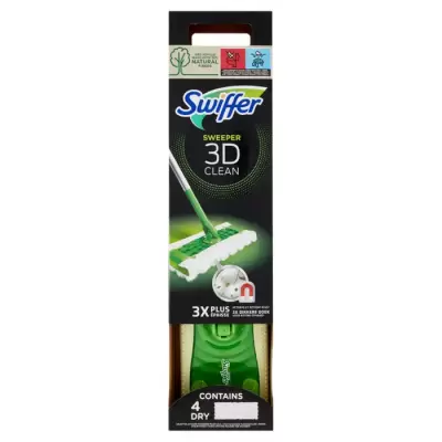 Swiffer Starter Kit Sweeper 3D Clean - Matura + 2 Carpe de Captare a Prafului + 2 Carpe Umede Bax 6 buc.