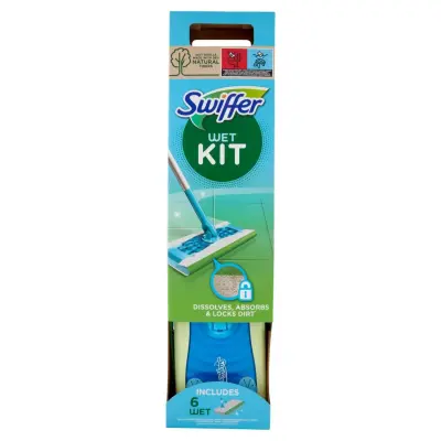 Swiffer Wet Kit - Matura + 6 Carpe Umede cu Detergent pentru Podea Bax 6 buc.