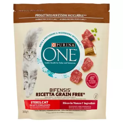 Purina One Bifensis Grain Free Sterilcat cu Carne de Vitel 350 g Bax 8 buc.