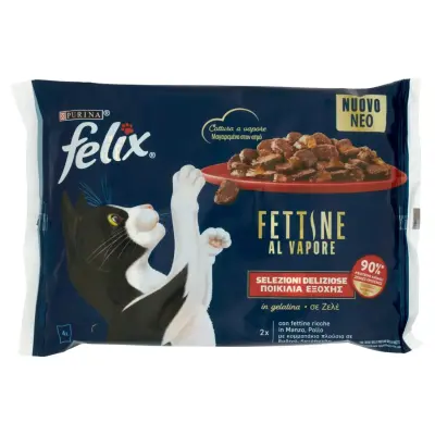 Felix Hrana Pisica Felii de Pui de Vita la Abur 4 x 80 g Bax 12 buc.