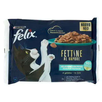 Felix Hrana Pisica Felii de Somon la Abur 4 x 80 g Bax 12 buc.
