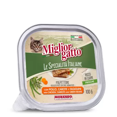 Miglior Gatto Hrana Pisici Meatloaf-Patè cu Pui, Morcovi și Fasole Verde 100 gr Bax 32 buc.