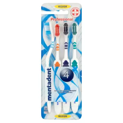 Mentadent Set 4 Periute de Dinti, Professional, Medium, Bax 10 buc.