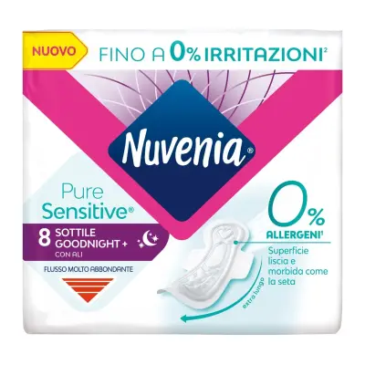 Nuvenia Absorbanti Intim Pure Sensitive Subtiti Goodnight+ cu Aripi 8 buc Bax 16 buc.