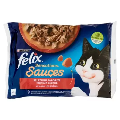 Felix Ensations Sauces in Sos (Curcian/Slanina & Vita/Rosii) 4 x 85 g Bax 12 buc.