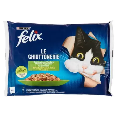 Felix Ghiottonerie cu Legume in Jeleu (Vita/Mocovi & Pui/Rosii) 4 x 85 g Bax 12 buc.