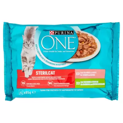 Purina One Pisica Sterilcat Files in Sos cu Somon si Curcan 4 x 85 g Bax 12 buc.