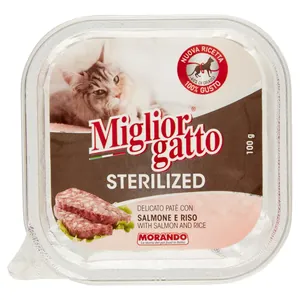 Miglior Gatto Pate delicat sterilizat pentru pisici cu somon si orez 100 gr Baxx 32 buc
