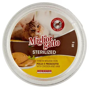 Miglior Gatto Hrană Pisici Sterilizată Tender Mousse Pui și Suncă 85 gr Bax 24 buc