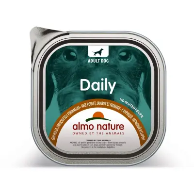 Almo Nature Daily Hrana pentru Caini Adulti cu Pui, Sunca si Branza 300 g Bax 9 buc.