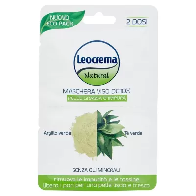 Leocrema Masca Fata Detox Argila verde si Ceai verde 2x7,25 ml Bax 12 buc.