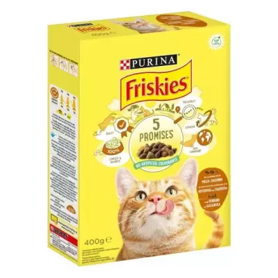 Friskies Hrana Pisica adulta cu Pui si Curcan si Legume 400 g Bax 20 buc.
